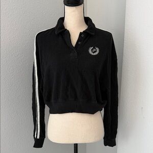 PINK Victoria's Secret Black Cropped Sweatshirt with White Accents